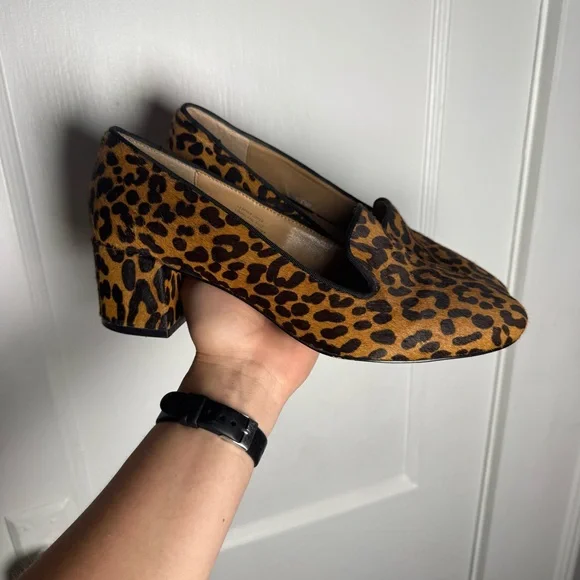 Banana Republic Leopard Cheetah Print Calf Hair Smoking Slipper Heel Size 9