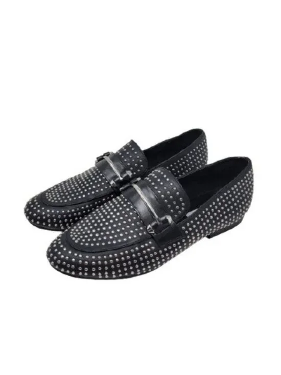 Steve Madden Kast Studded Loafer Flat Black Silver