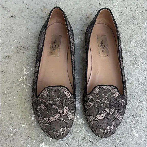 Valentino, glitter and lace flats