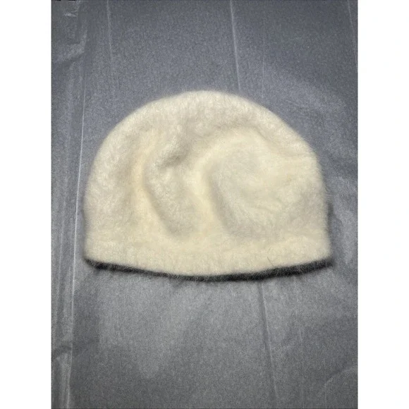 Cream Angora Rabbit Hair Nylon Wool Blend Beanie‎ Hat