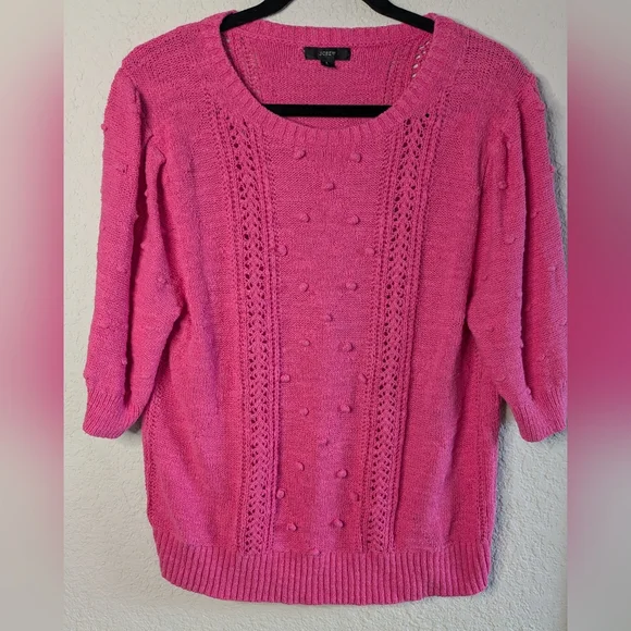 J. Crew Knit Crochet Sweater L Short Sleeve Pink L Knot Detail Excellent Barbie