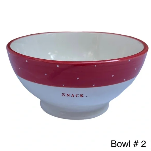 Rae Dunn SNACK Bowl Red White Polka Dot Christmas Valentine’s Day NWT 2017 OG