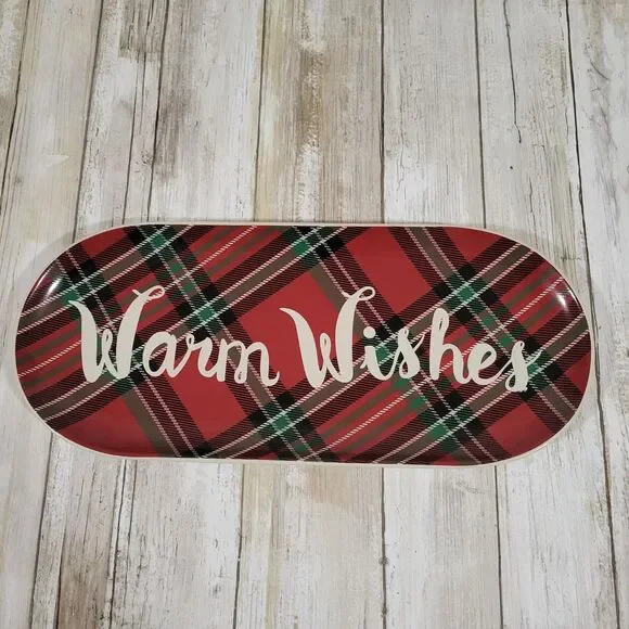 St. Nicholas  Square Yulitide Plaid Christmas Cookies Plater L 14 1/4