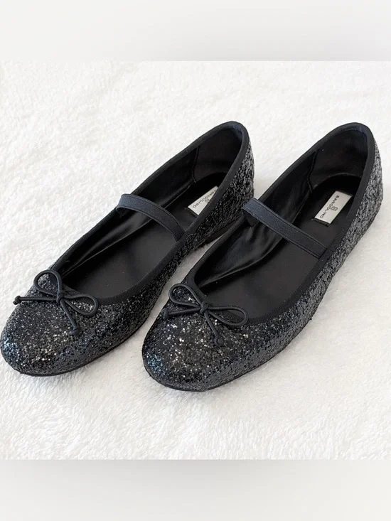 BANDOLINO Phalon Mary Jane Flats Black Glitter Ballet Shoes Womens Size 7