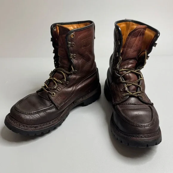 Vtg Herman Survivors Boots Men's Sz 8 Brown Leather Insulated Work Boots Vibra