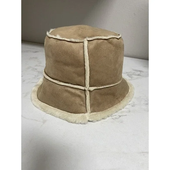 Vintage Preston &‎ York Faux Shearling Tan Bucket Hat