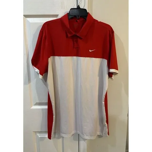 Nike Golf Polo‎ Shirt Men's Sz L White And Red *read*