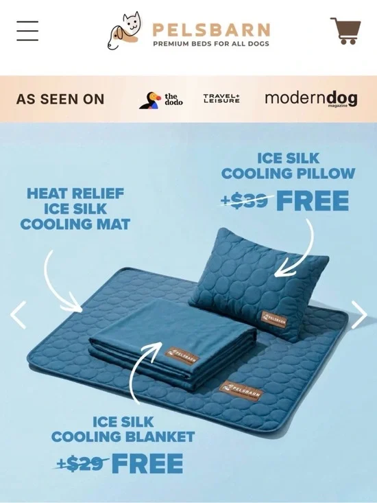 Pelsbarn Ice Silk Cooling Pet Mat, Blanket & Pillow Set - Teal Blue