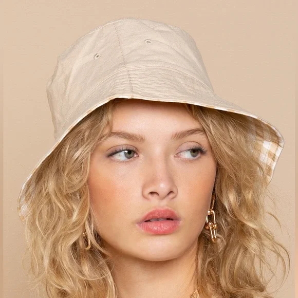POL Cream Yellow Reversible Gingham Hat