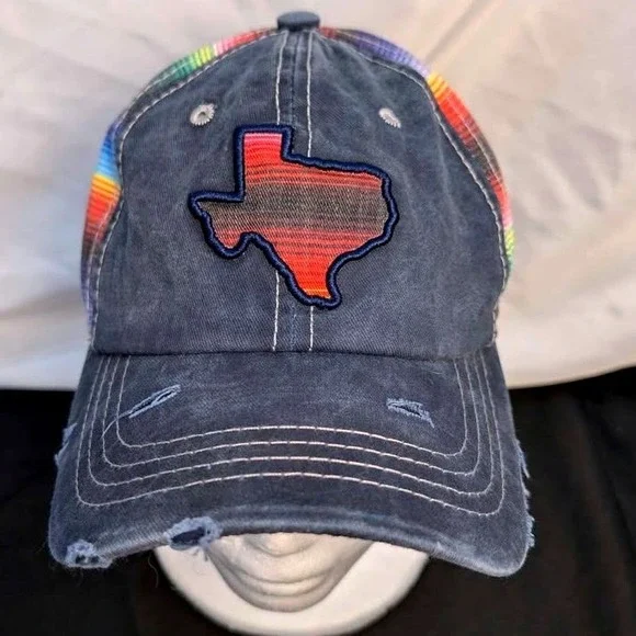 Hat Republic ~ Texas Serape‎ Baseball Cap ~ OS ~ Navy Blue Distressed/Rainbow