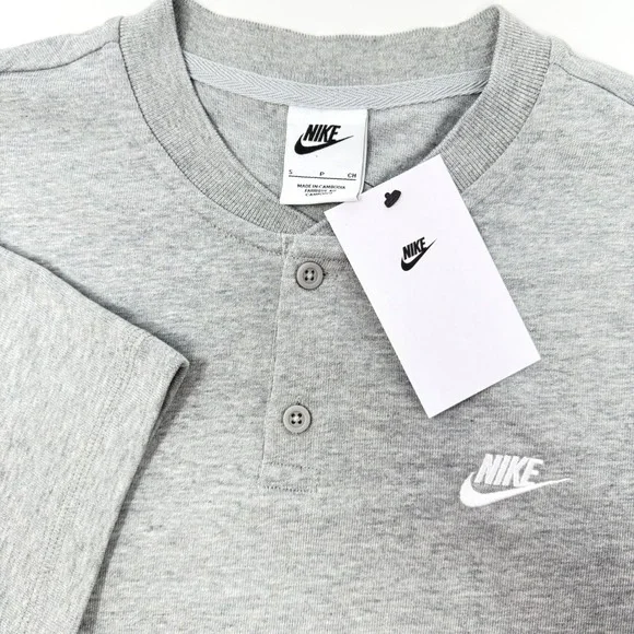 Nike Mens Small Henley Shirt Short Sleeve Grey Heather HQ5974-063 NEW‎
