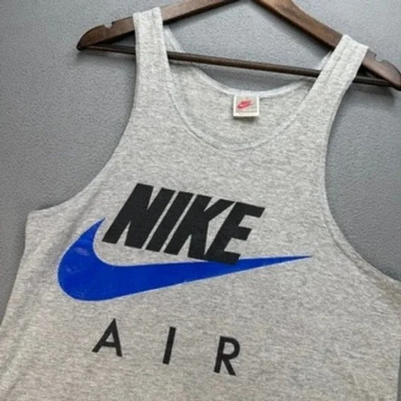 Vintage Nike Tank Top Air Logo Graphic Medium Gray Retro Made in USA Swoosh