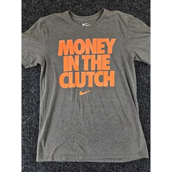 Nike Mens Money In The Clutch Graphic‎ T-Shirt Gray Orange Athletic Cut Small
