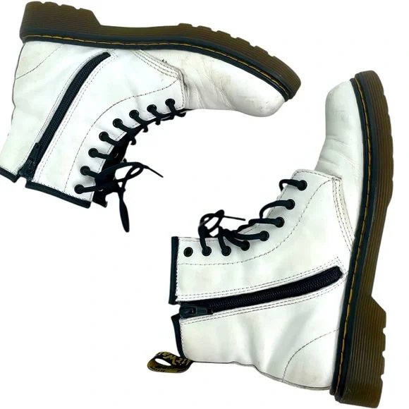 Dr.Martens White Leather‎ Lace Up/ Zipper Closure Boots Mens S4 Ladies Size 5