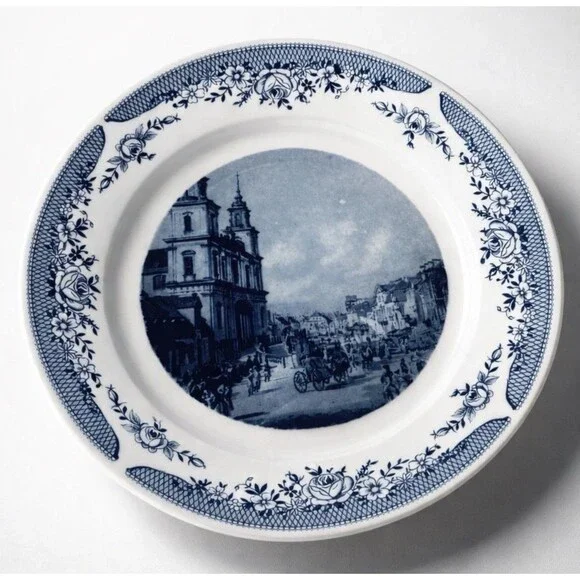 Vintage‎ Kahla Canaletto Plate Warsaw Holy Cross Church Blue White GDR Porcelain