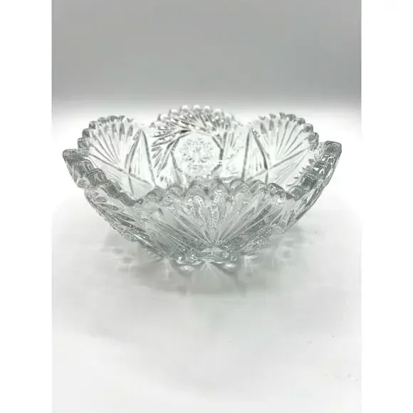 Vintage Cut Glass Crystal Hobstar PinWheel Fan‎ Sawtooth Star Of David Bowl
