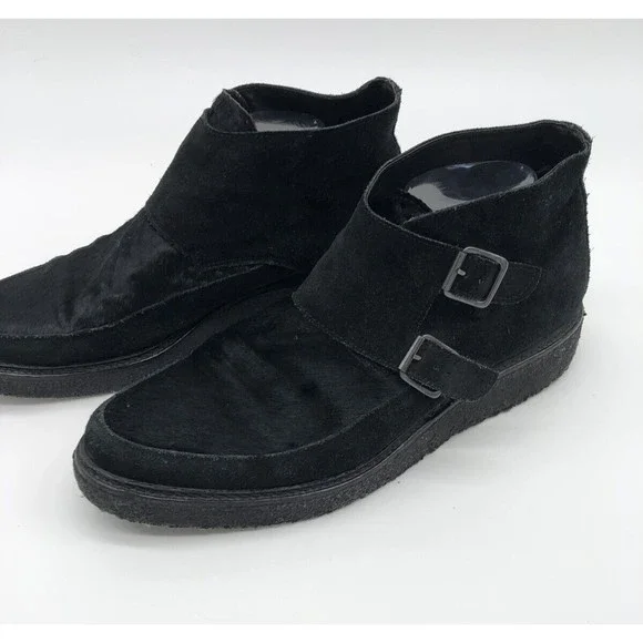 All Saints Mens Black Boot Double Monk Crepe Sole 43 us 9 9.5 Leather Suede Hair