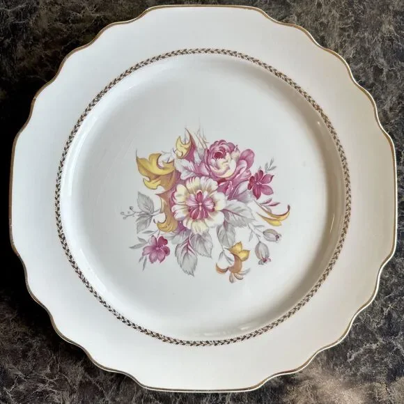 WS George Lido Canary Tone‎ Floral Pink Gold Soup Bowl 9.5” Plate