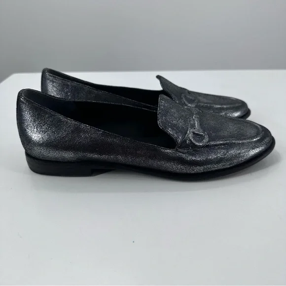 Belle Sigerson Morrison Silver Metallic Loafers Slip On Covered Hardware 7.5