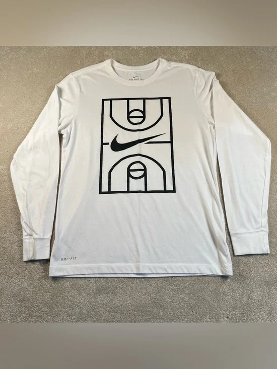 Nike Basketball T-Shirt Long Sleeve White Black Dri-Fit Men's Small