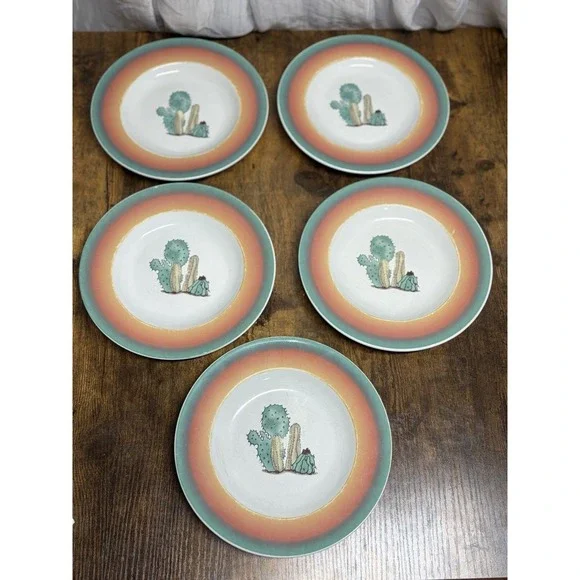 Set of‎ 5 Meiwa Ceramic Dessert Plates Cactus Desert Southwest Design