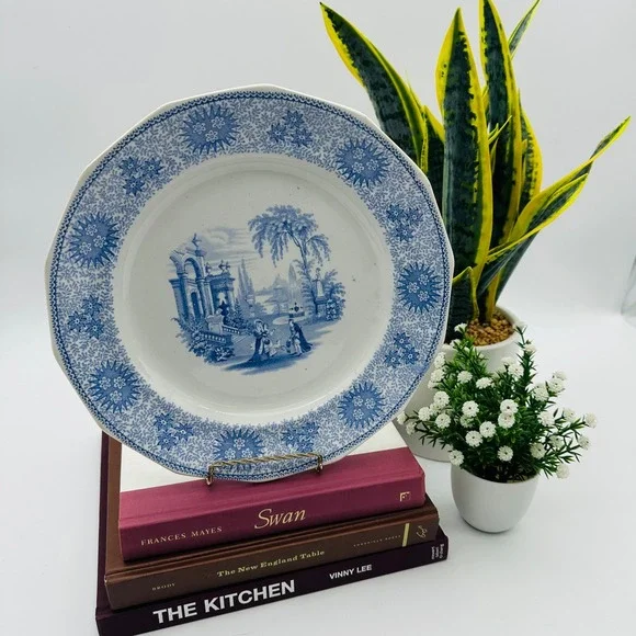 Vintage W Adams & Sons Isola Bella Light Blue White Transferware 10.5