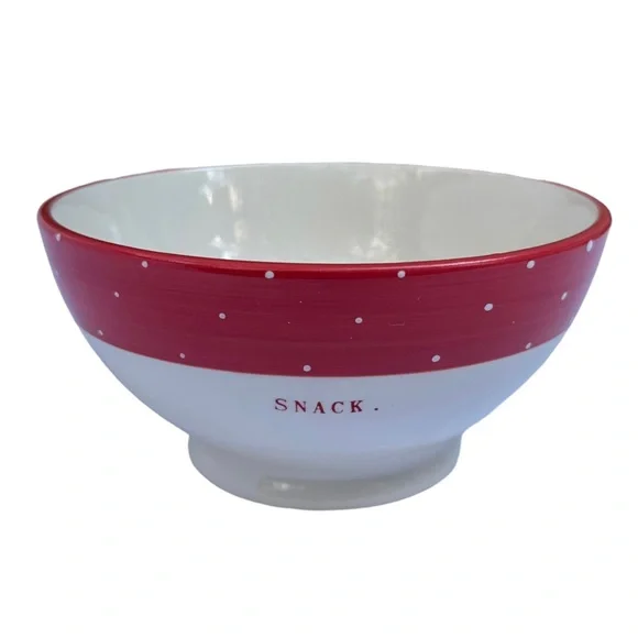 Rae Dunn SNACK Bowl Red White Polka Dot Christmas Valentine’s Day NWT 2017 OG