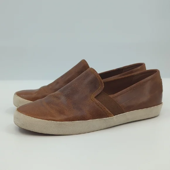 FRYE Dylan Leather Sneakers Cognac Slip-on Sz 9