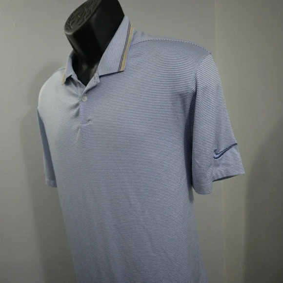 Nike Golf Polo Men M Blue Striped Dri-Fit Short Sleeve Athletic Shirt