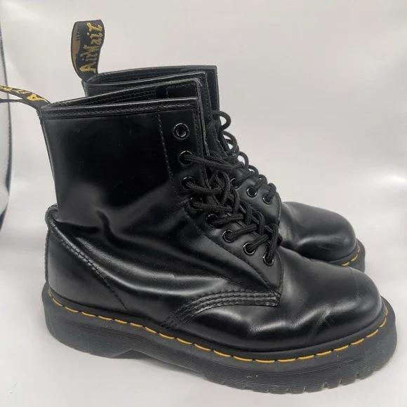 Dr. Doc Martens Bex Smooth combat boots 25345 Black Leather mens 7 womens 8 Lace