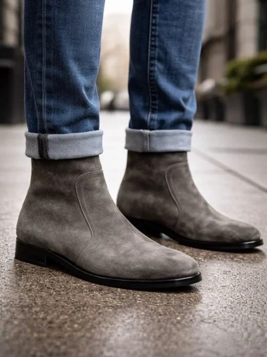 Allen Edmonds Boots Mens 7 D Gray Suede Siena Zip Ankle Smart‎ Casual Luxury