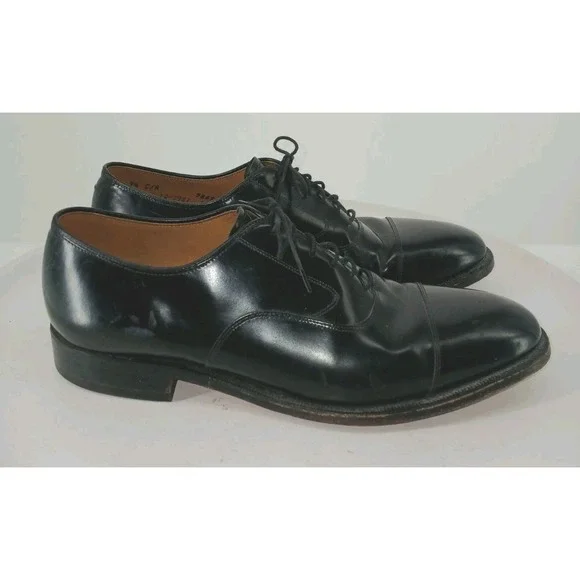 Johnston & Murphy Mens Leather Handcrafted Black Cap Toe Dress Shoes SZ 9.5 C134