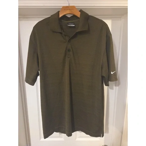 NIKE GOLF TOUR PERFORMANCE SHORT SLEEVE GREEN STRIPE POLO SHIRT MENS L EXCELLENT