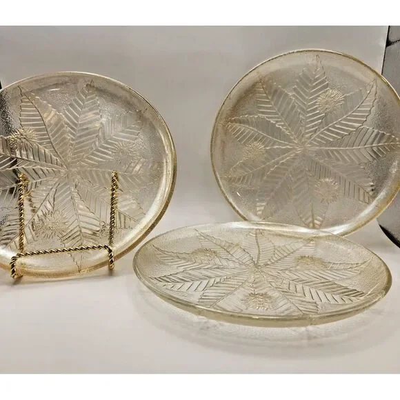 3 Vintage French Luminarc CHATAIGNIER‎ Plates Gold Iridescent Chestnut Tree