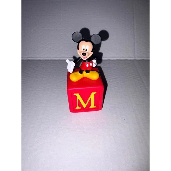 Disney Mickey Mouse Figurine on Red Letter M‎ Alphabet Block Collectible Decor