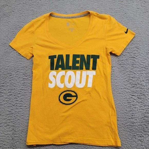 Nike Shirt Womens XS Yellow Green‎ Bay Packers Talent Scout Spellout Logo NFL