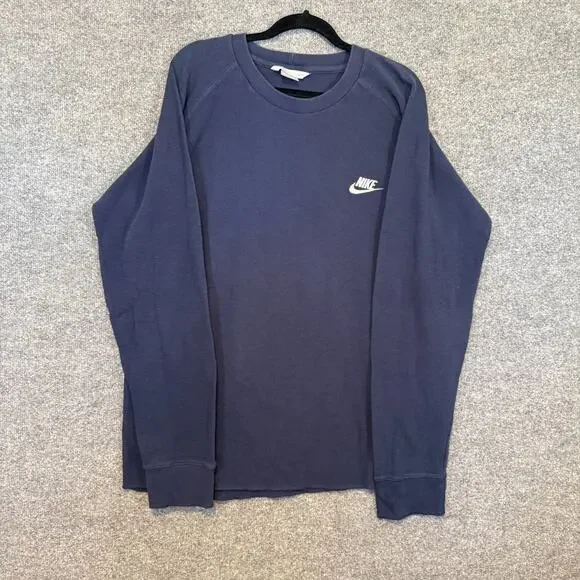 Nike Shirt Mens 2XL XXL Blue Vintage Waffle Knit Long‎ Sleeve Crewneck Y2K