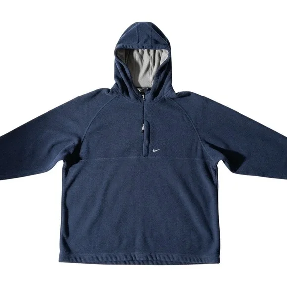 Vintage Nike Fleece Pullover 2XL Navy Blue Quarter Zip Mock Neck Made In Taiwan