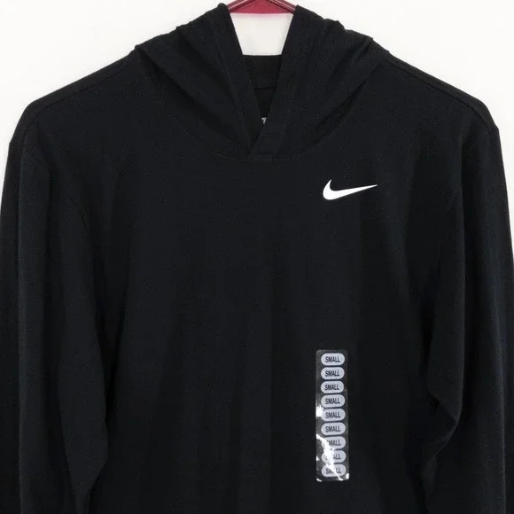 Nike Dri Fit Hoodie Shirt Men's Small Black‎ White Swoosh Long Sleeve NWT