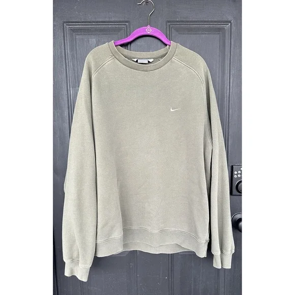Vintage Nike Sweatshirt XL Olive‎ Green Crew Neck Embroidered Swoosh Retro Y2K
