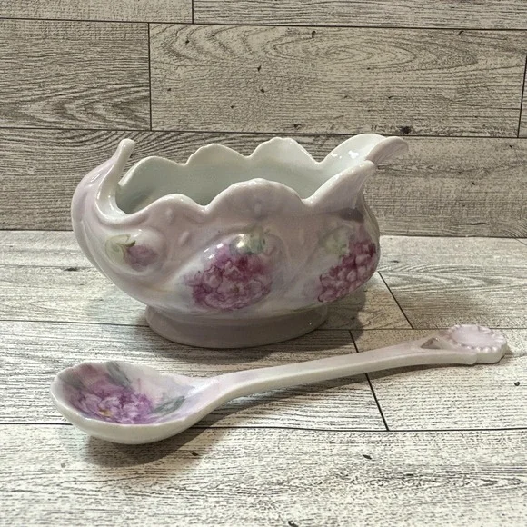 Purple Floral Painted Bowl 4.5x3.25x2.5