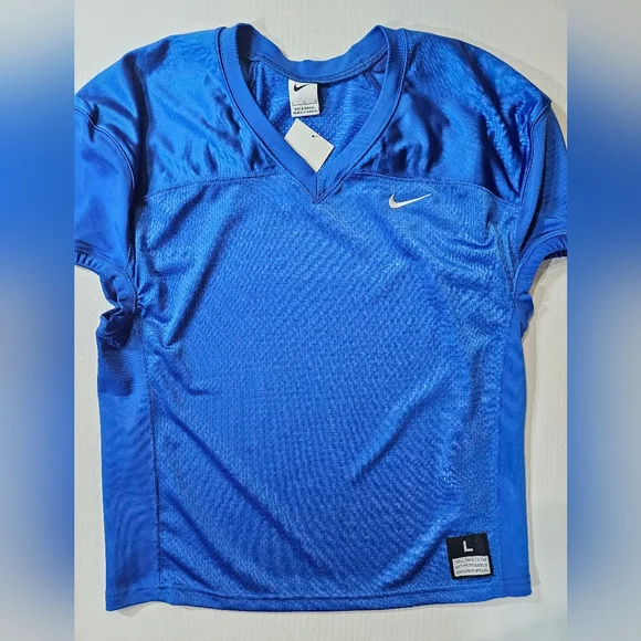 Nike Jersey Football Large Blue White Swoosh Fitted‎ Sport Sleeve Fall…