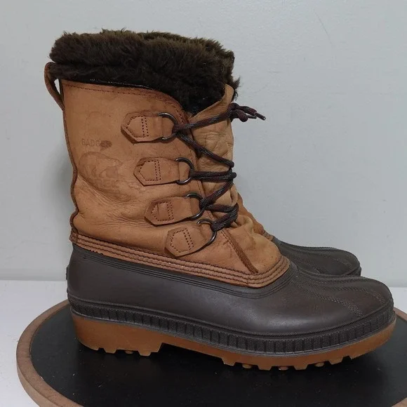 VTG Sorel Badger Boots Men 8 Brown‎ Leather Rubber Waterproof Winter Snow Lined