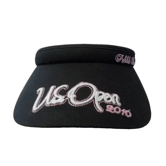 US Open Pebble Beach 2010 Black Hat Sun Visor Pink/White Embroidery