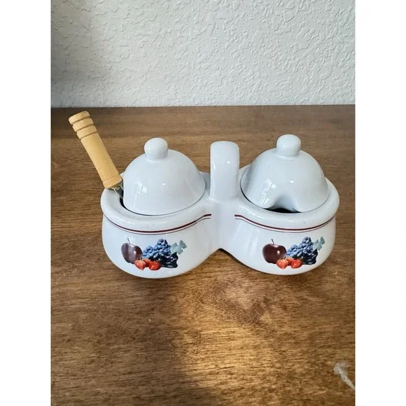 Vintage Houston Harvest Dual Jam/Jelly Jars with Lids & Spoons