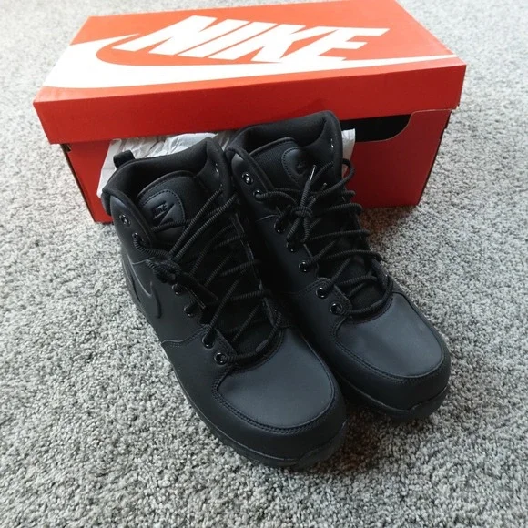 NEW Nike Shoes Mens 9.5 Triple Black Manoa Leather Boots Tactical‎ HF7095-001