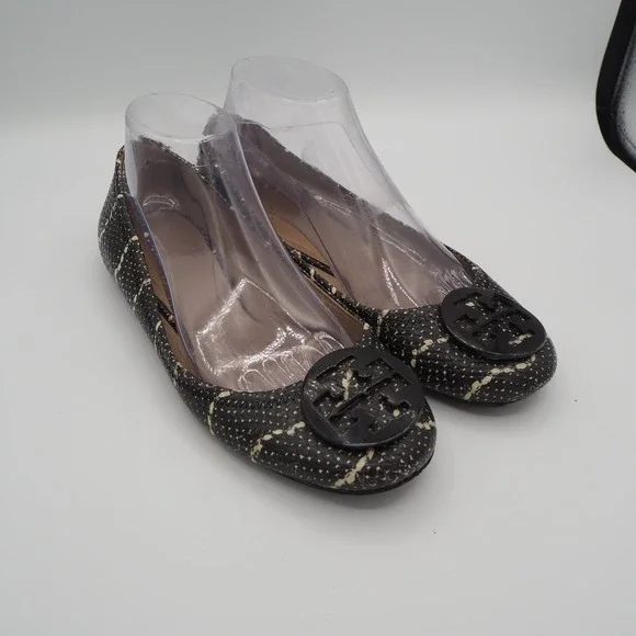Tory Burch Reva Mojave Print Leather Ballet Flats US 8.8 Snake Shoes Casual Chic