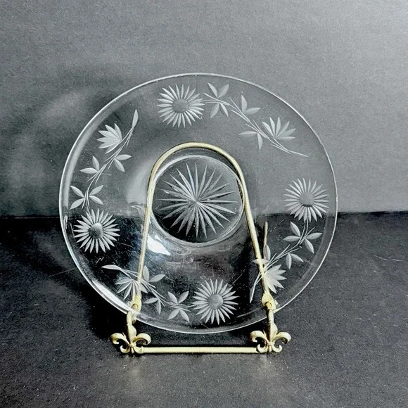Vintage Imperial Glass Co‎ Clear Etched Daisy Floral Dessert Plate (1)