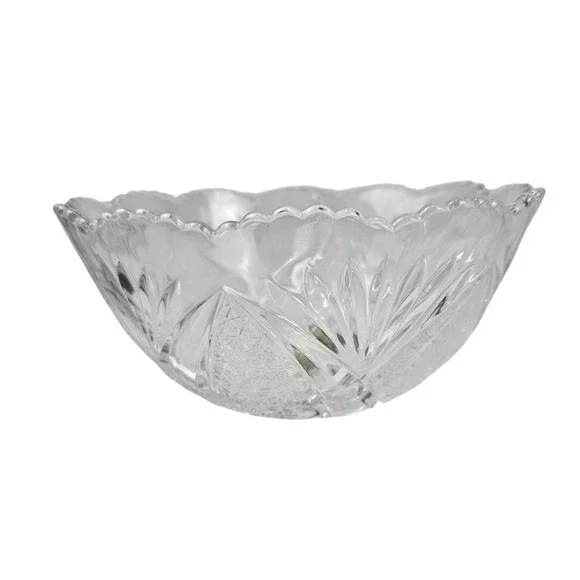 Crystal Glass Studios Japan Cut Glass Scalloped Bowl‎ Starburst 6 Inch Clear