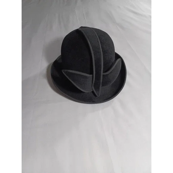 Vintage Jack McConnell Hat Dress Fitted Womens Medium Black Sculpted Felt 60s‎